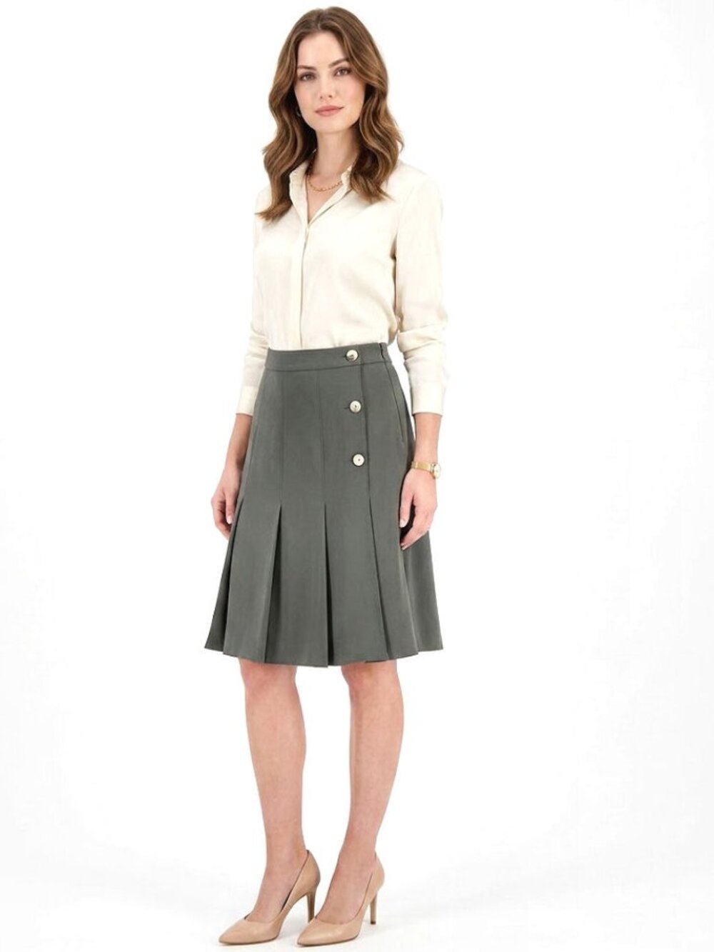Nordstrom Signature Caroline Issa Pleated Skirt, Gray Viscose Blend, Womens 10